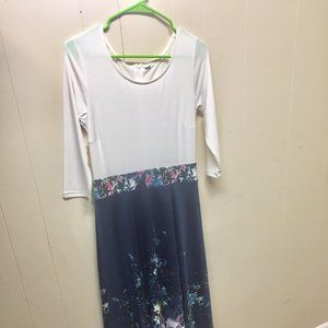 Navy & White Long Sleeves High Low Dress Size S